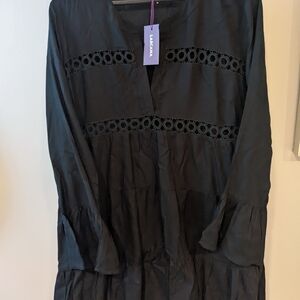 Lascana Black Lace Trim Short Dress